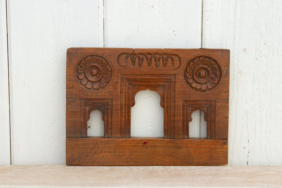 Teak Triple Arched Carved Niche