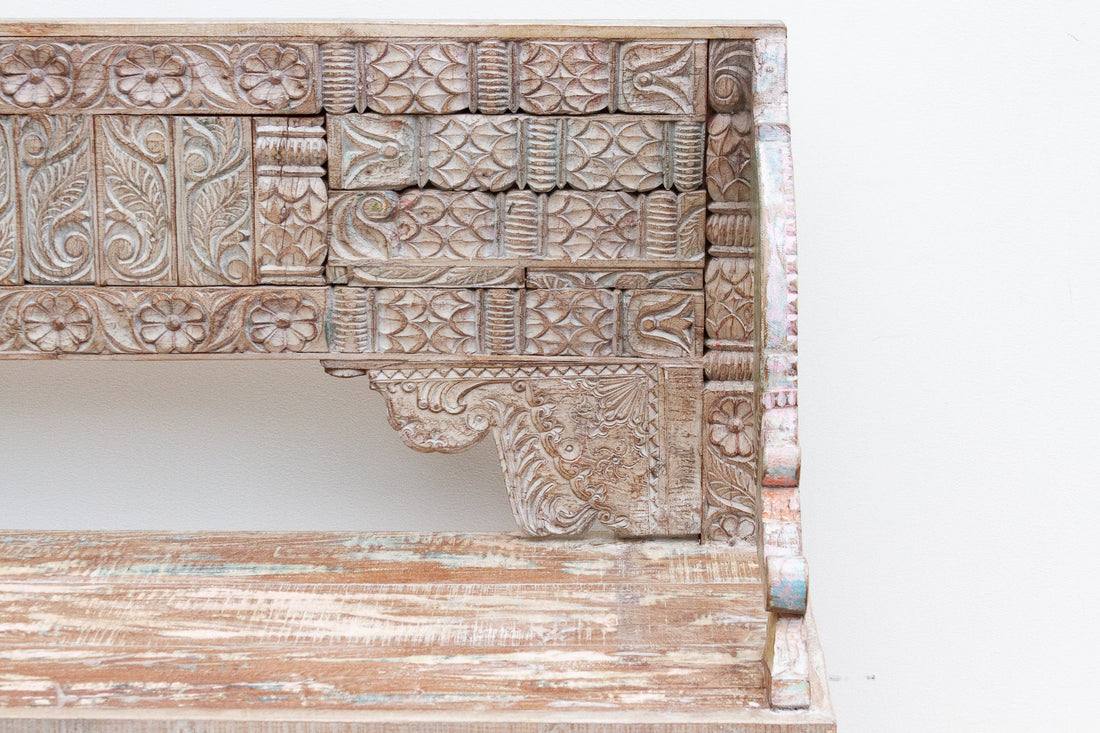 Exquiste Hand-Carved Teak Tribal Settee Bench