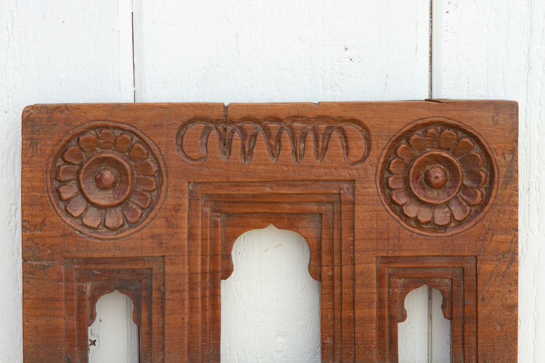 Teak Triple Arched Carved Niche