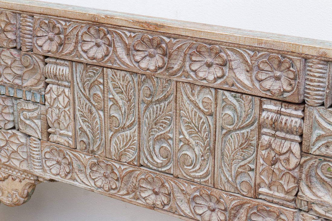 Exquiste Hand-Carved Teak Tribal Settee Bench