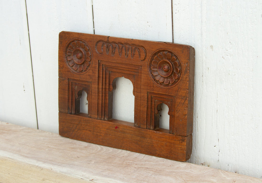 Teak Triple Arched Carved Niche