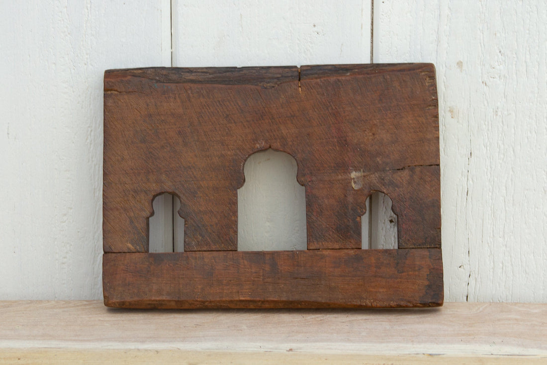 Teak Triple Arched Carved Niche