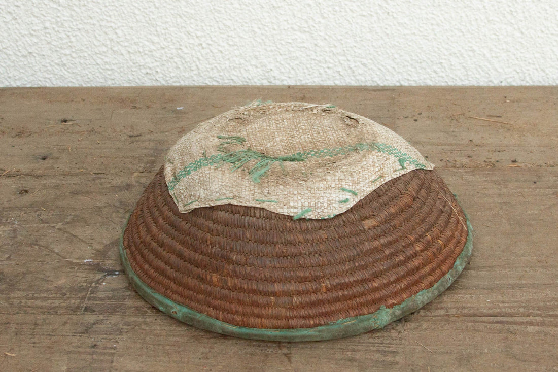 Rustic Coiled Basket with Textile Rim