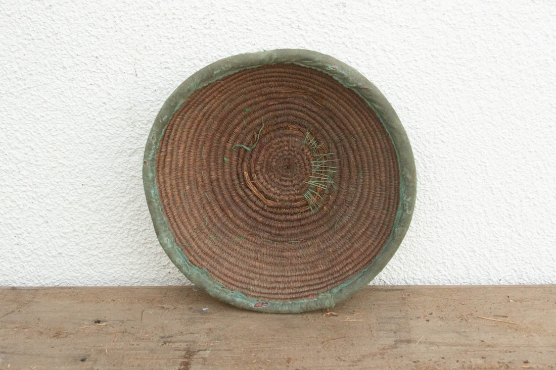 Rustic Coiled Basket with Textile Rim