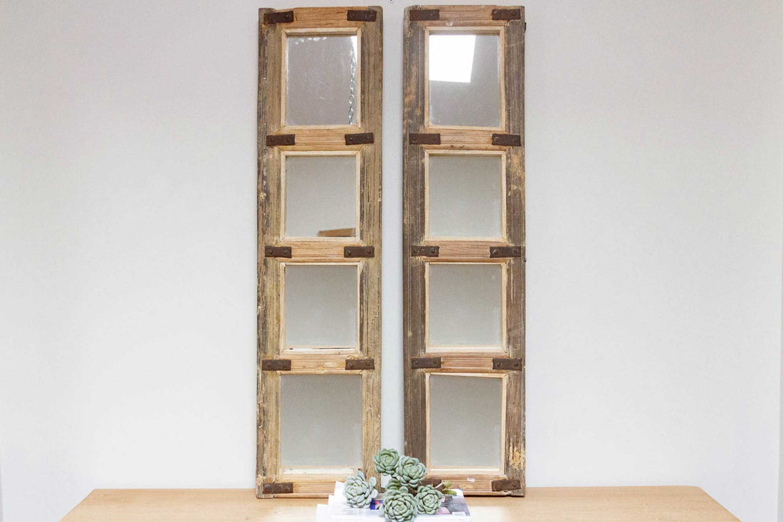 Pair of Antique Farmhouse Teak Door Mirrors