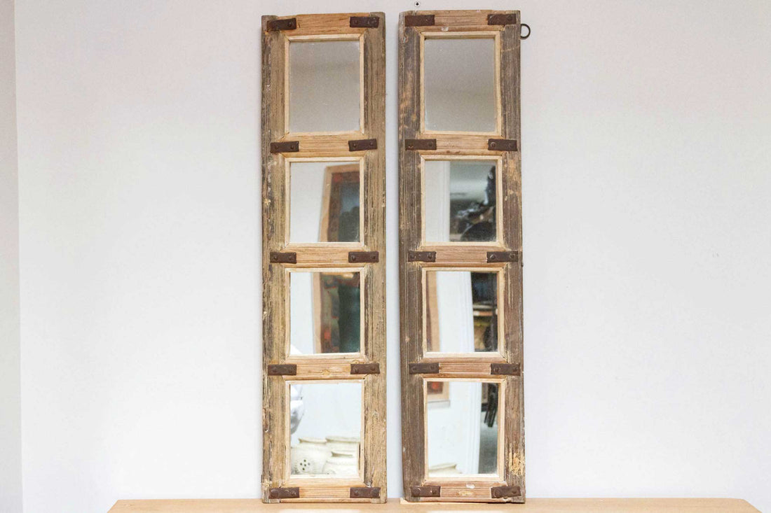 Pair of Antique Farmhouse Teak Door Mirrors