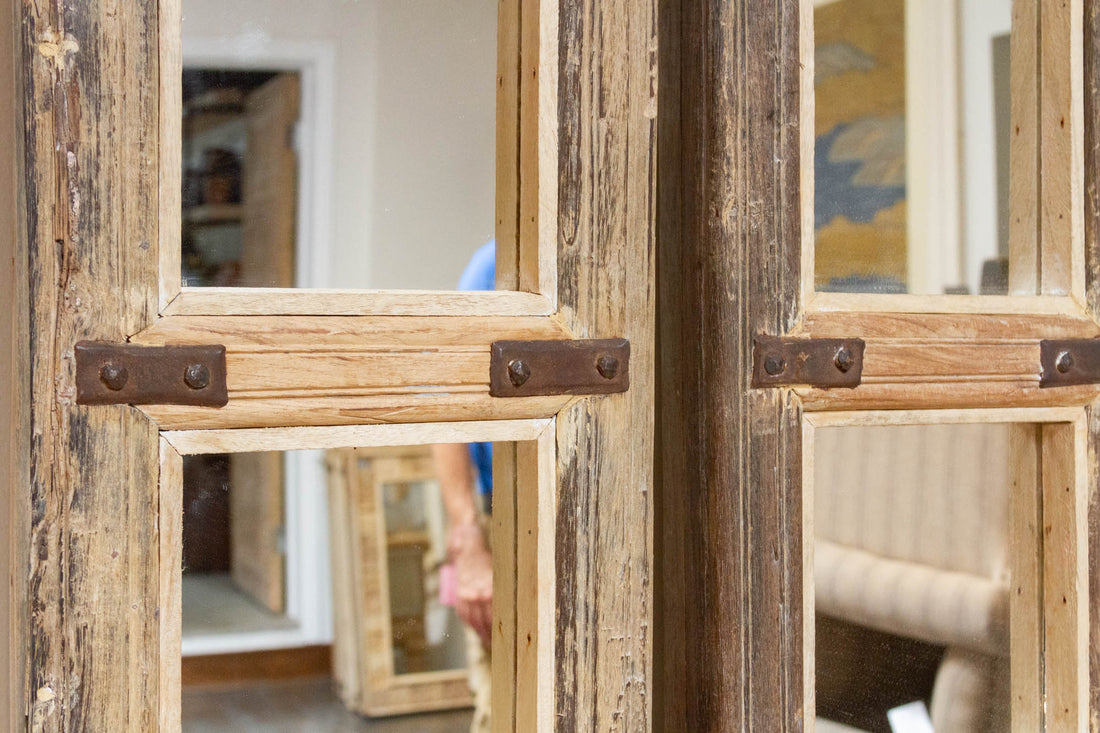 Pair of Antique Farmhouse Teak Door Mirrors