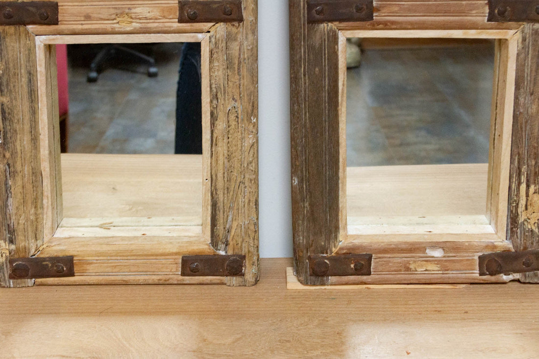 Pair of Antique Farmhouse Teak Door Mirrors