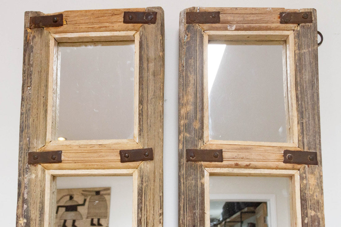 Pair of Antique Farmhouse Teak Door Mirrors