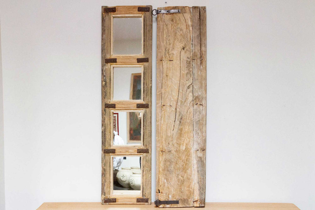 Pair of Antique Farmhouse Teak Door Mirrors