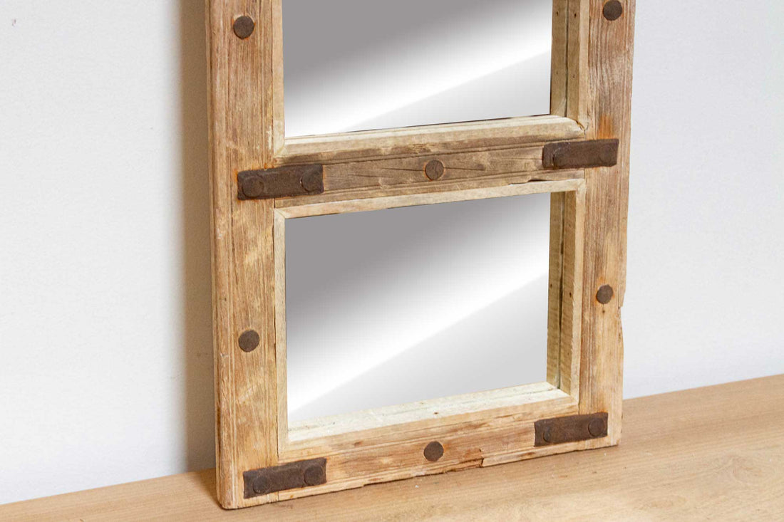 Antique Bleached Teak Window Mirror