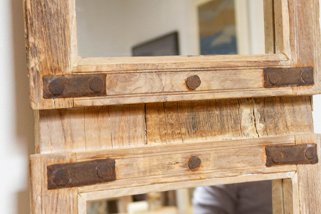 Antique Bleached Teak Window Mirror
