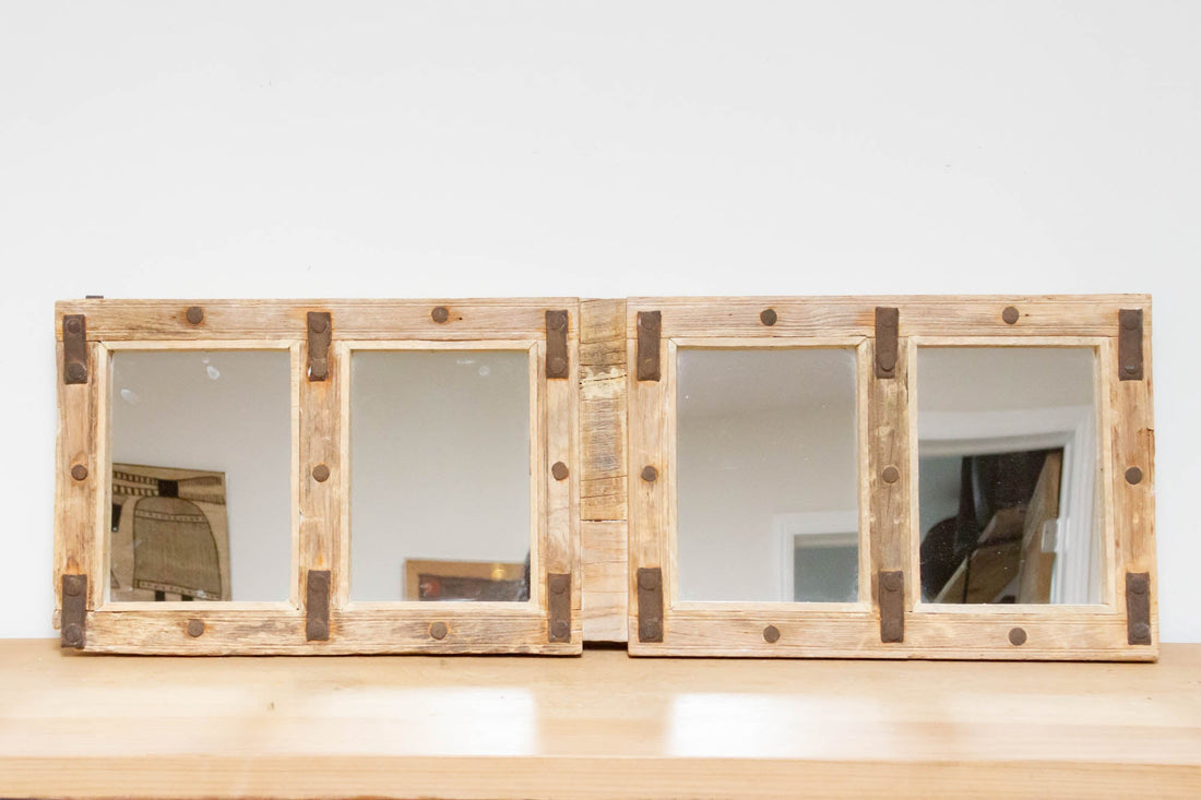 Antique Bleached Teak Window Mirror