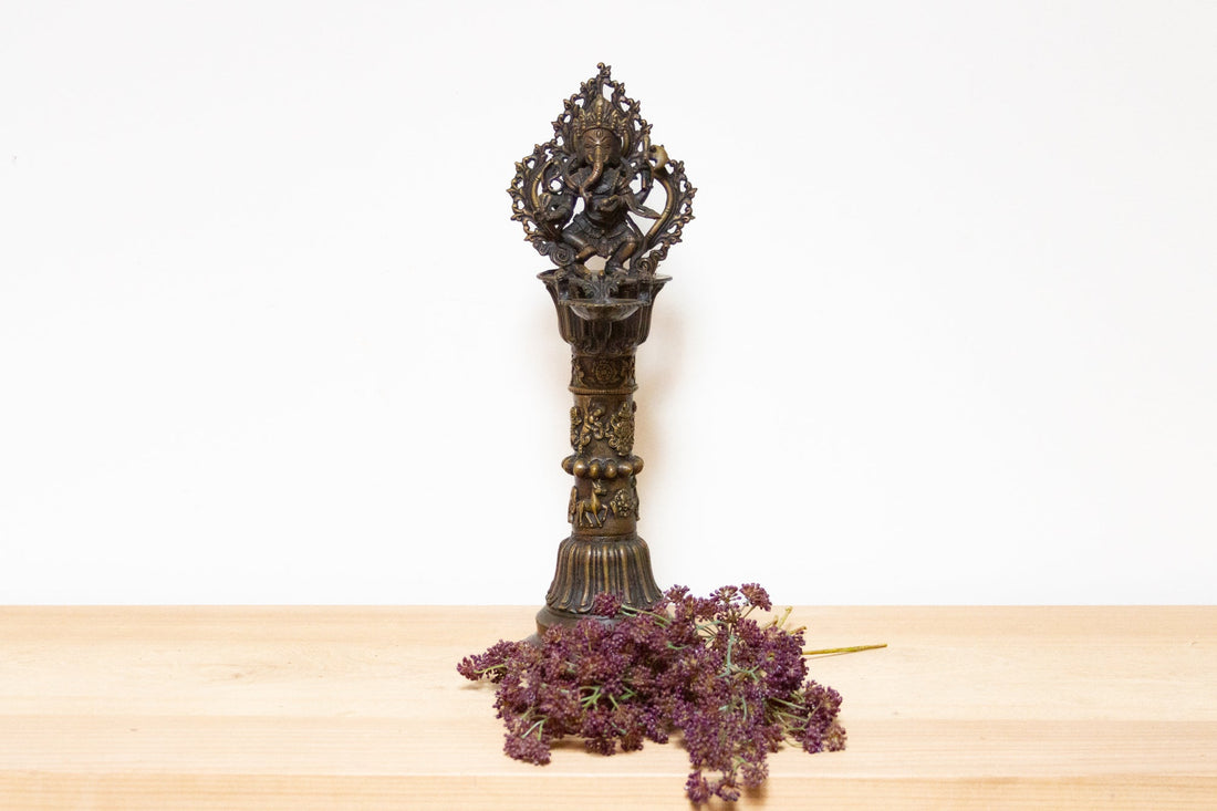 Tall Early 20th Century Ganesha Oil Lamp