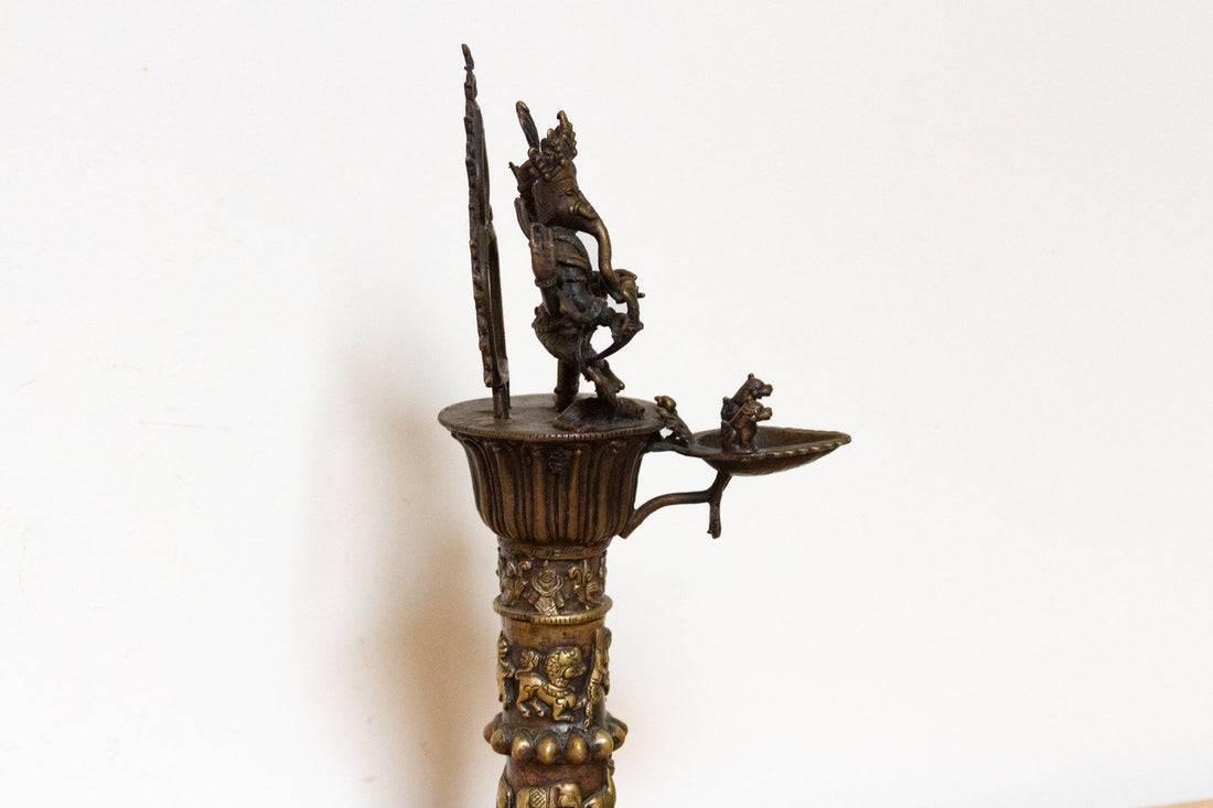 Tall Early 20th Century Ganesha Oil Lamp