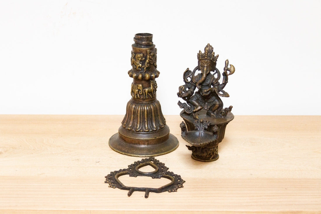 Tall Early 20th Century Ganesha Oil Lamp
