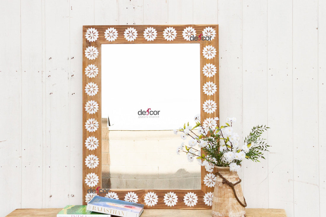 Natural Teak Mother of Pearl Blossom Mirror