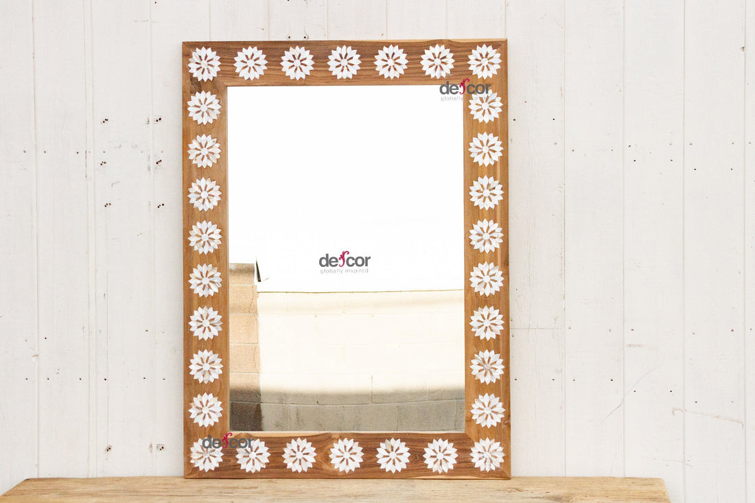 Natural Teak Mother of Pearl Blossom Mirror