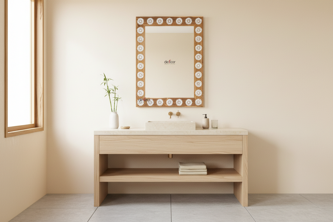 Natural Teak Mother of Pearl Blossom Mirror