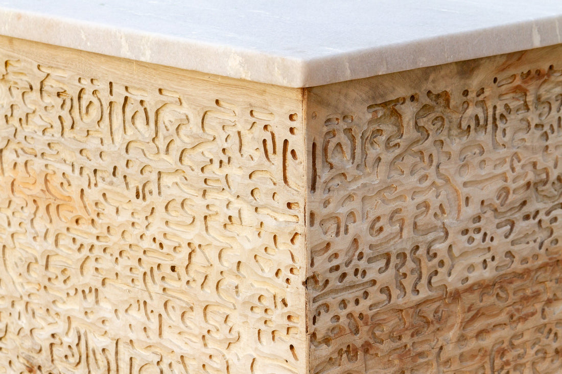 Custom Beautifully Carved Teak Counter Bar with Marble Top