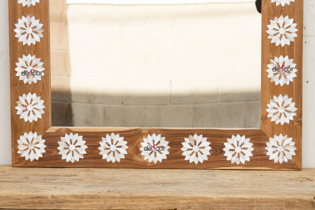 Natural Teak Mother of Pearl Blossom Mirror