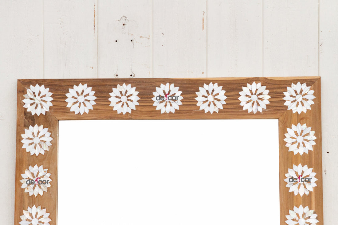 Natural Teak Mother of Pearl Blossom Mirror