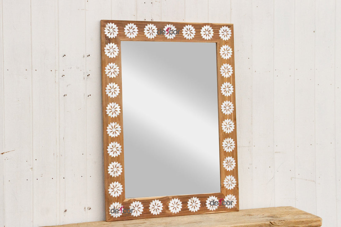 Natural Teak Mother of Pearl Blossom Mirror