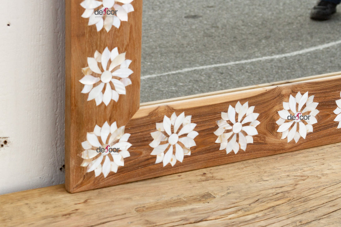 Natural Teak Mother of Pearl Blossom Mirror