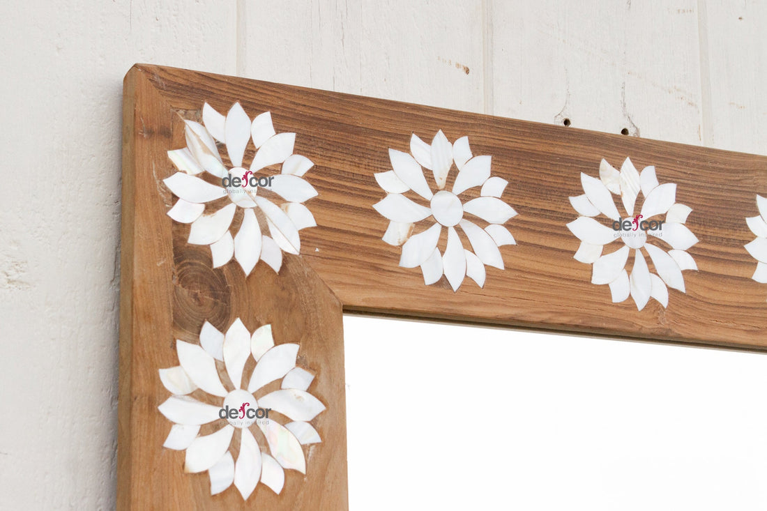 Natural Teak Mother of Pearl Blossom Mirror