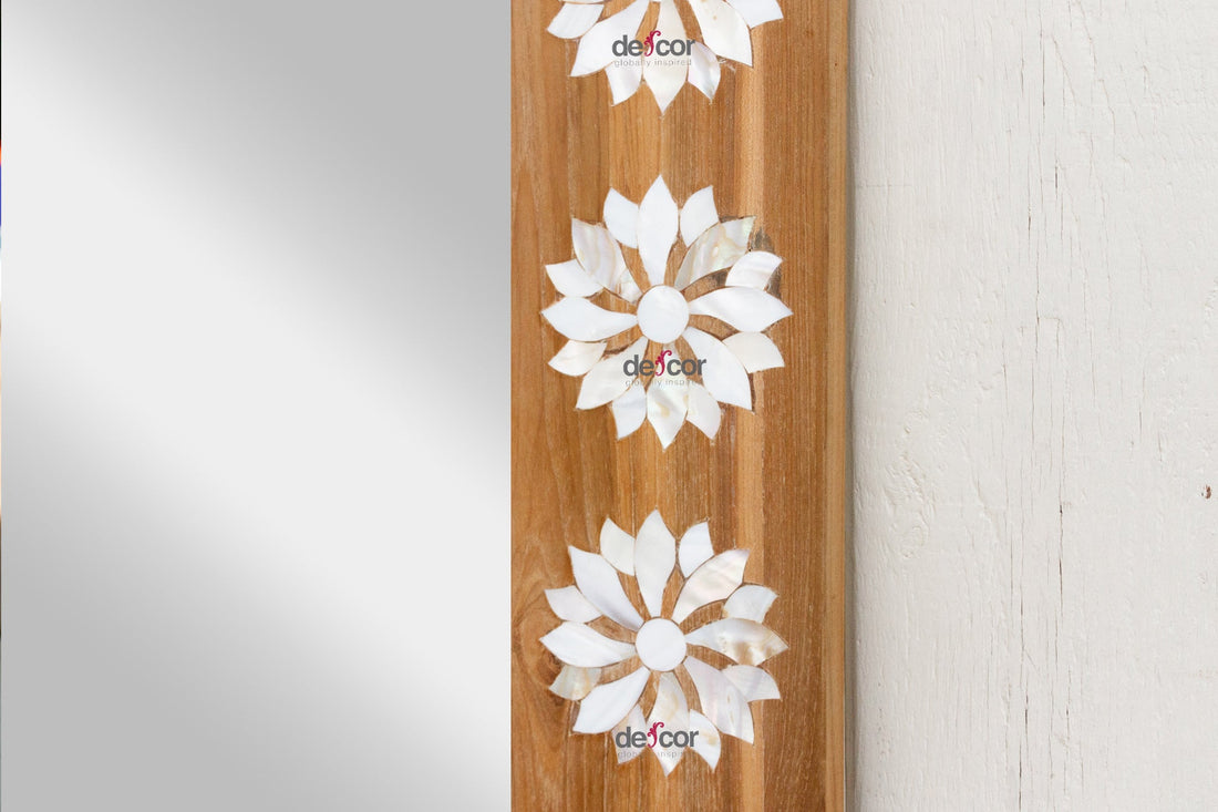 Natural Teak Mother of Pearl Blossom Mirror