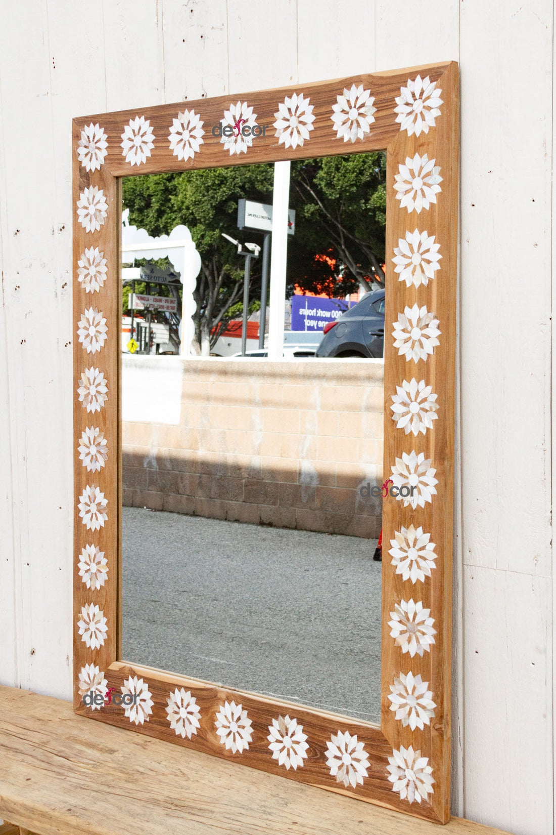 Natural Teak Mother of Pearl Blossom Mirror