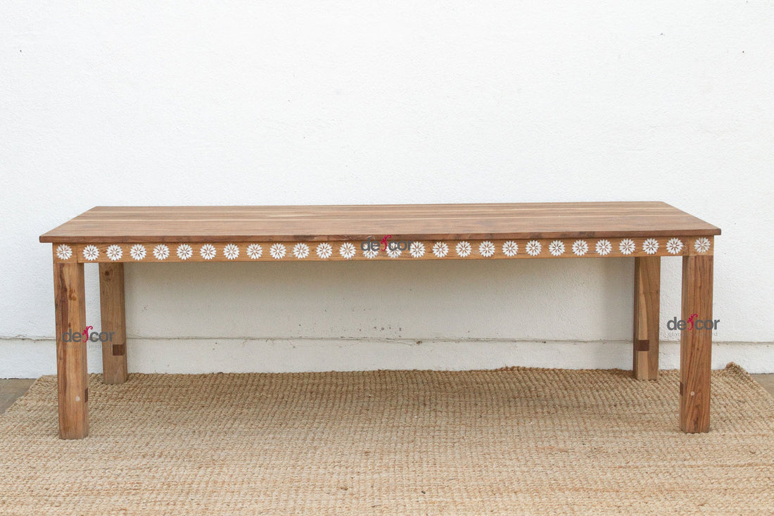 Mother of Pearl Inlaid Reclaimed Teak Dining Table