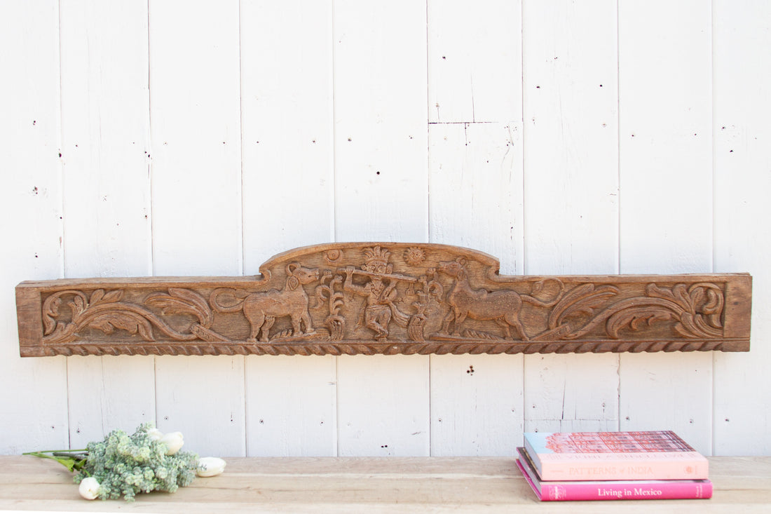 Antique Krishna Teak Architectural Panel