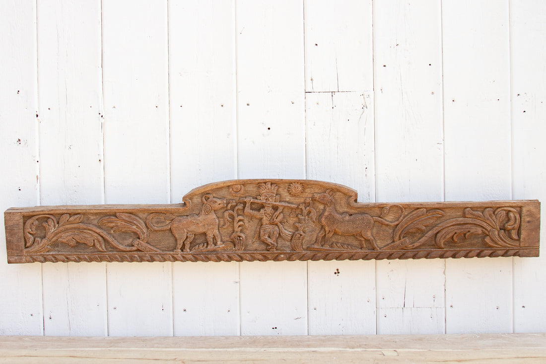 Antique Krishna Teak Architectural Panel