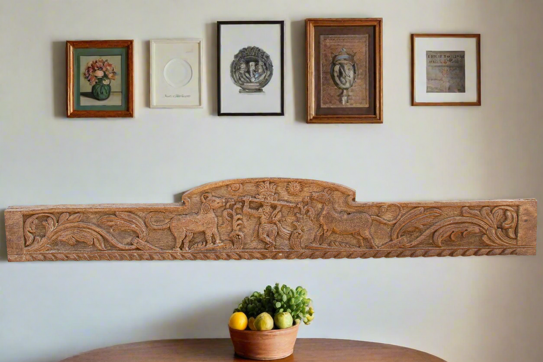 Antique Krishna Teak Architectural Panel