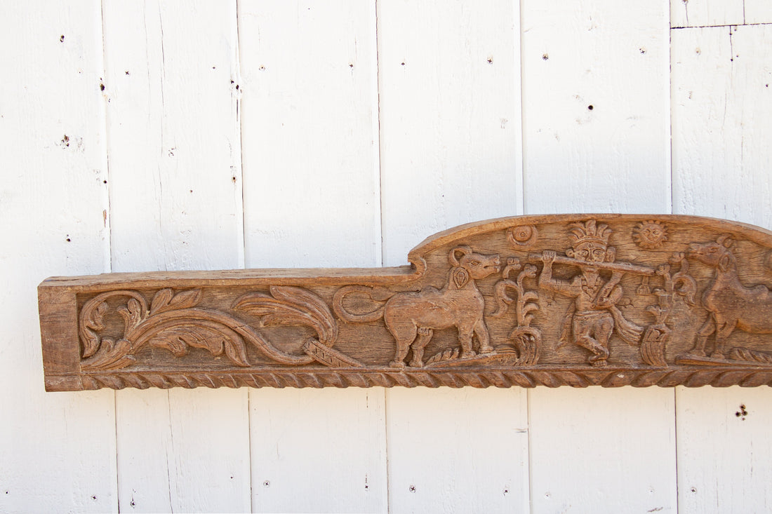 Antique Krishna Teak Architectural Panel