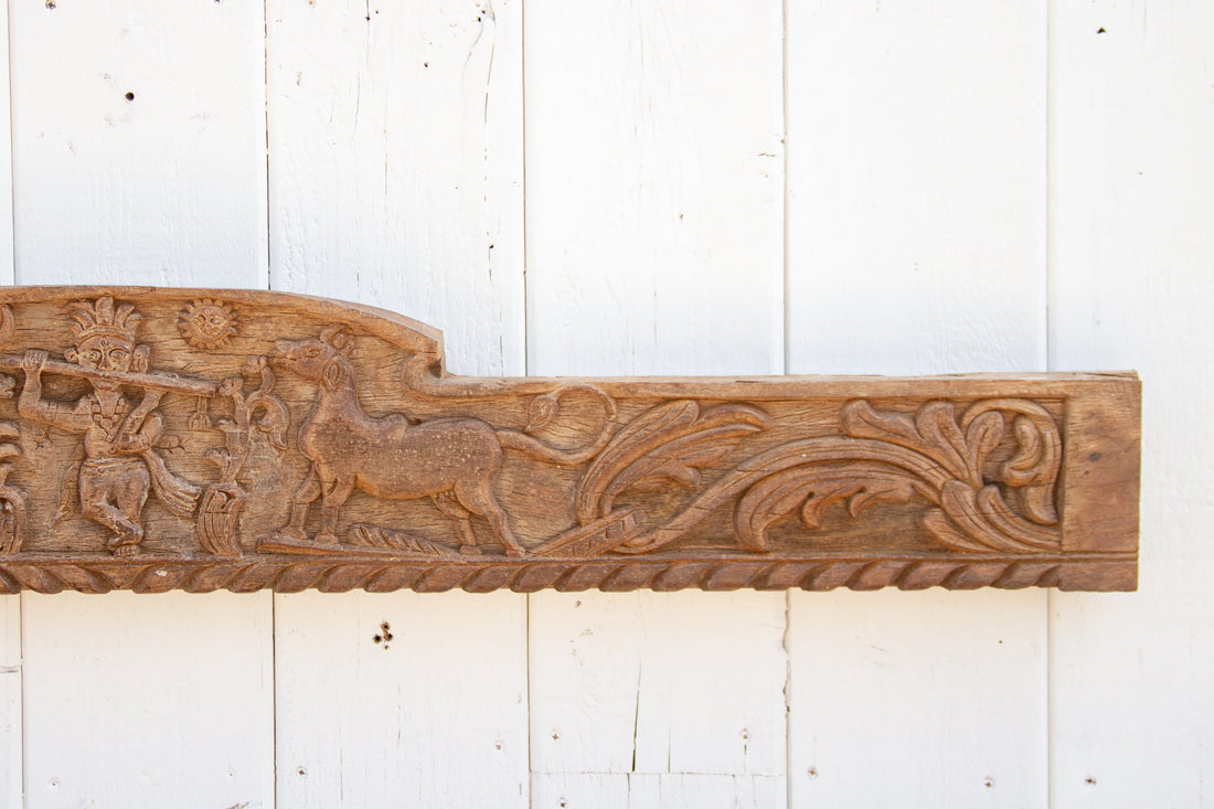 Antique Krishna Teak Architectural Panel