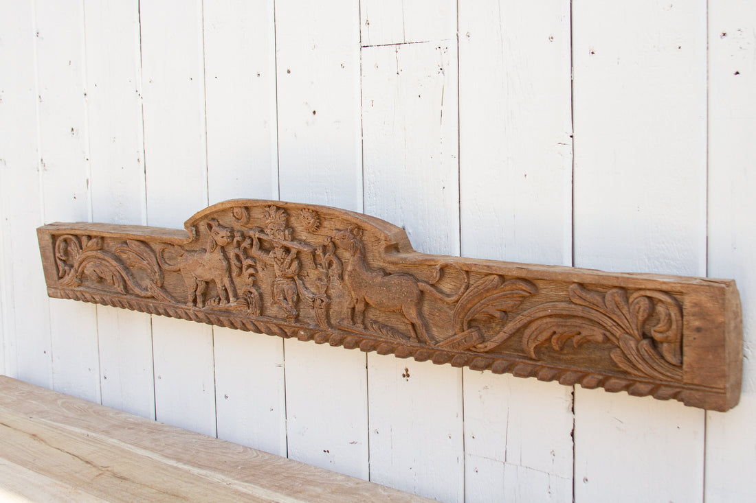 Antique Krishna Teak Architectural Panel