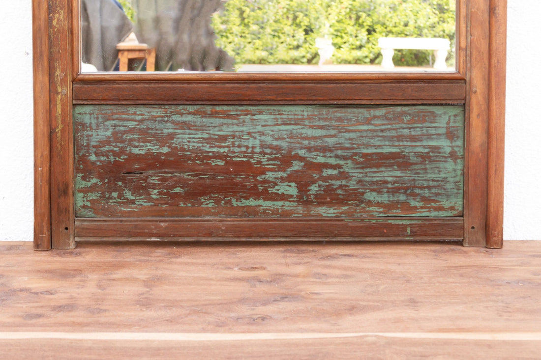 Antique Architectural Teak Carved & Painted Mirror