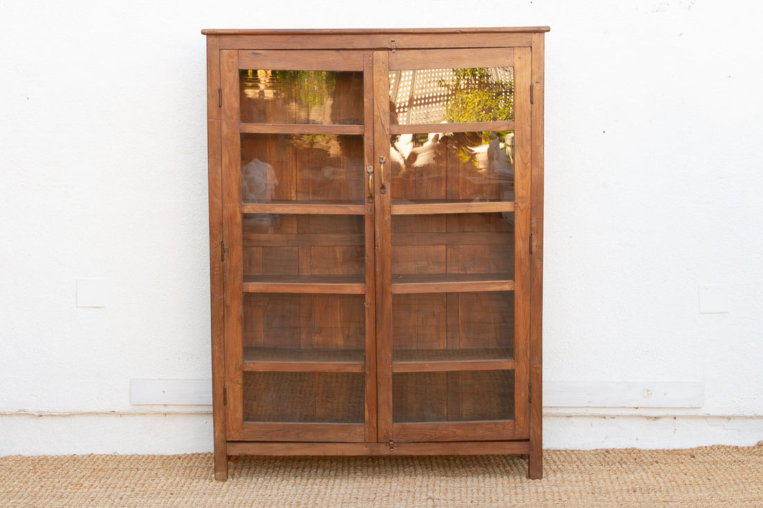 Antique Colonial Veranda Teak Glass Cabinet