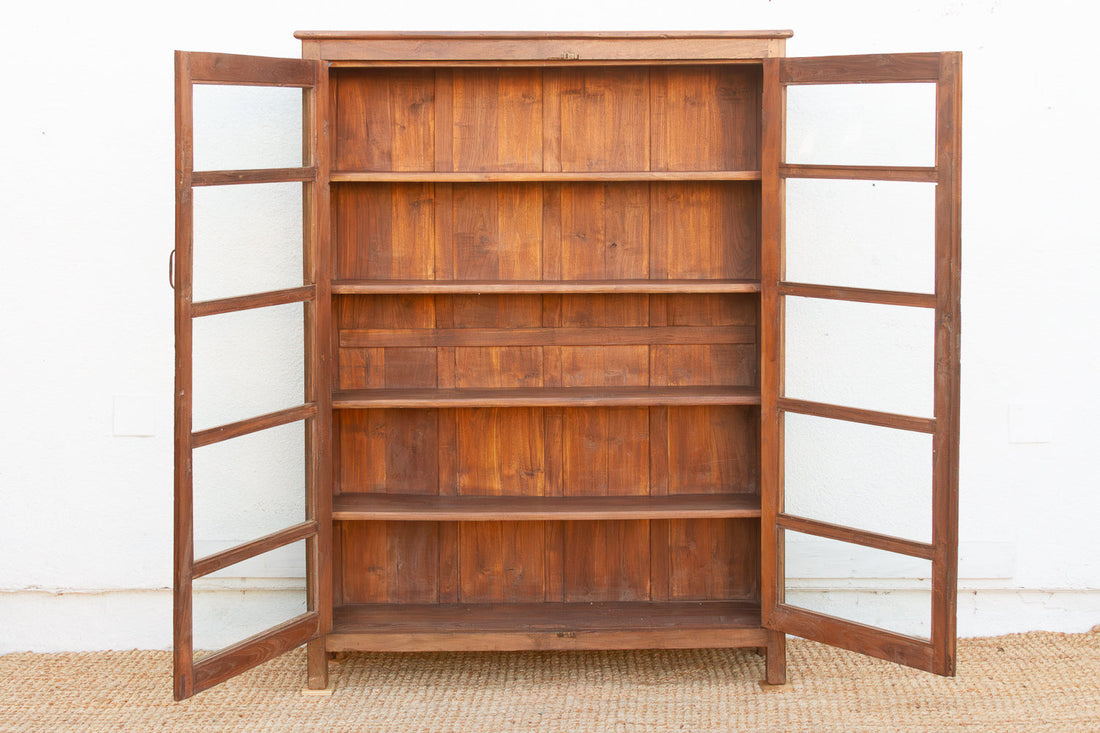 Antique Colonial Veranda Teak Glass Cabinet