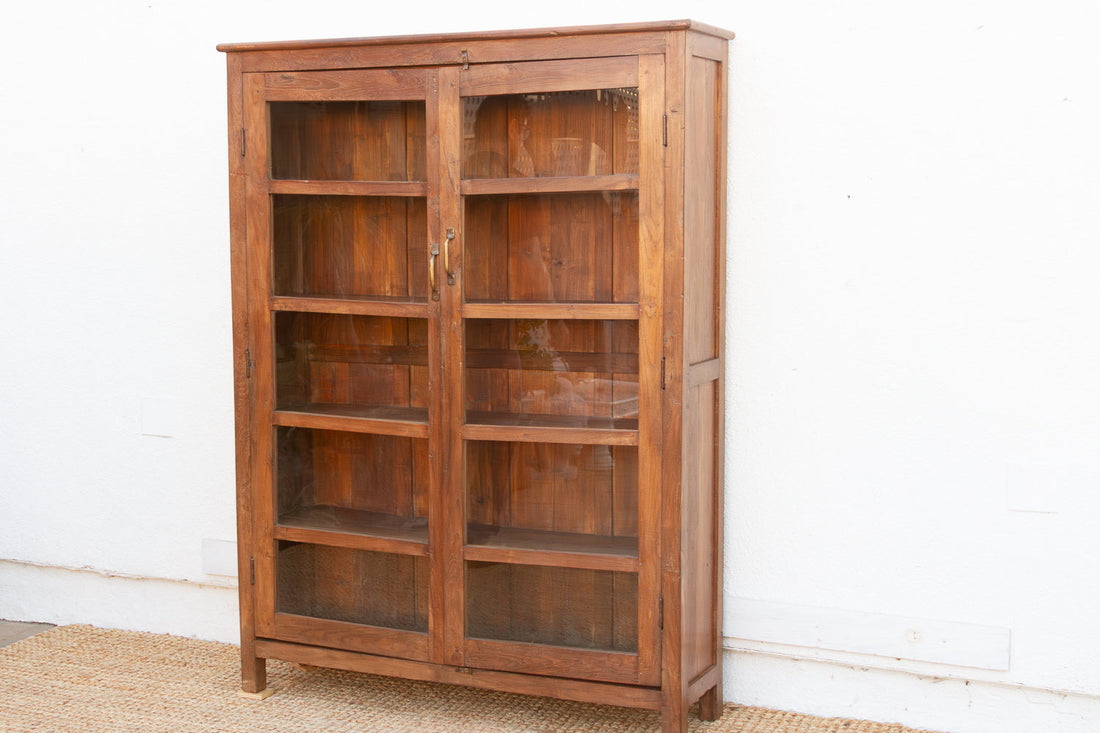 Antique Colonial Veranda Teak Glass Cabinet