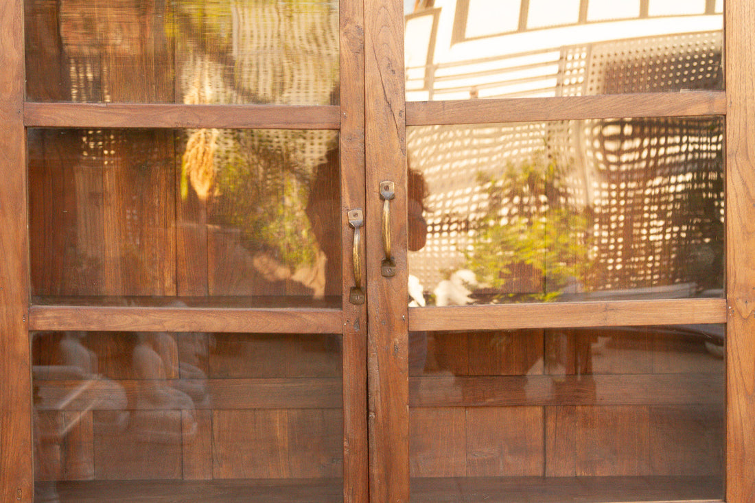 Antique Colonial Veranda Teak Glass Cabinet