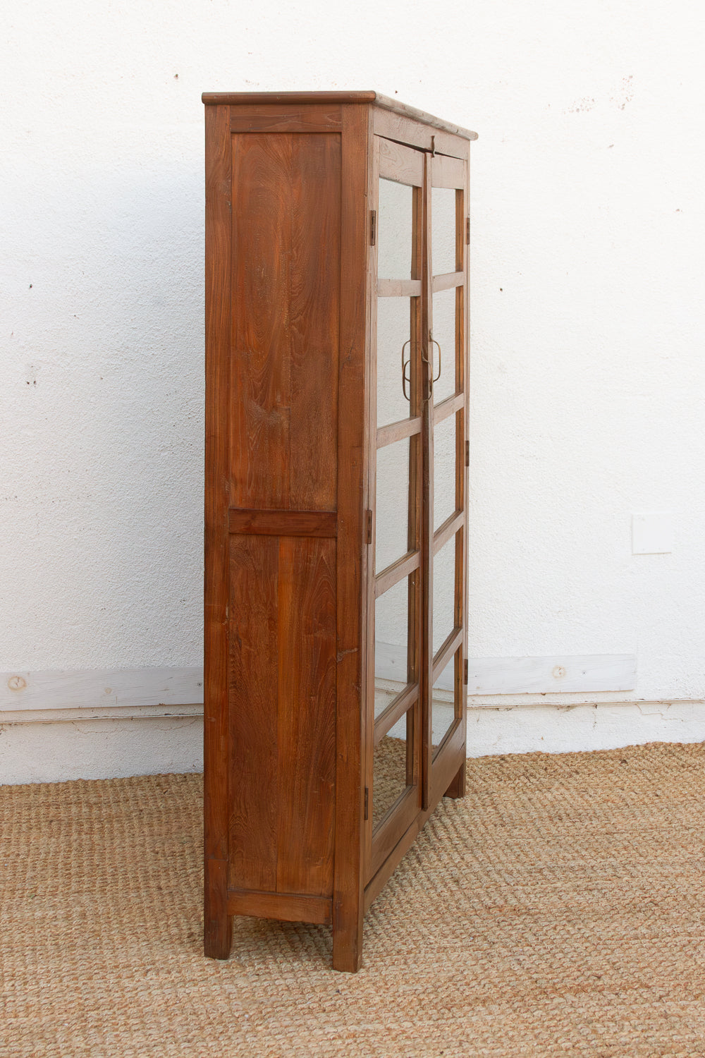 Antique Colonial Veranda Teak Glass Cabinet