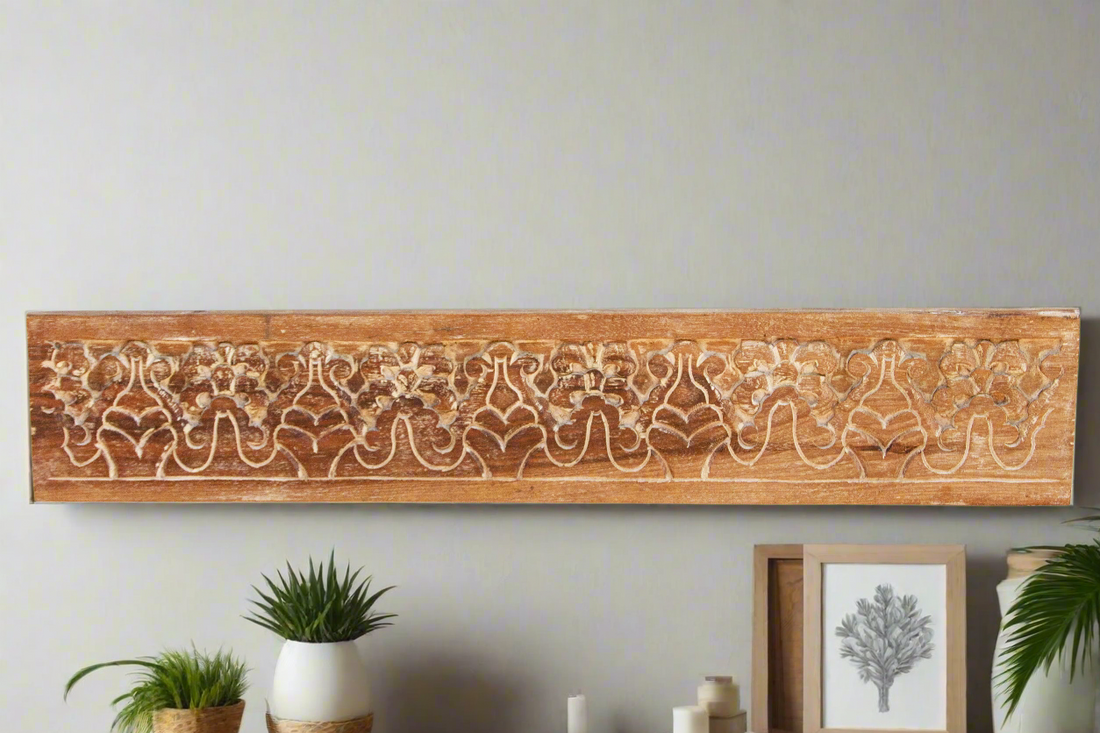 Whitewash Carved Teak Wall Panel