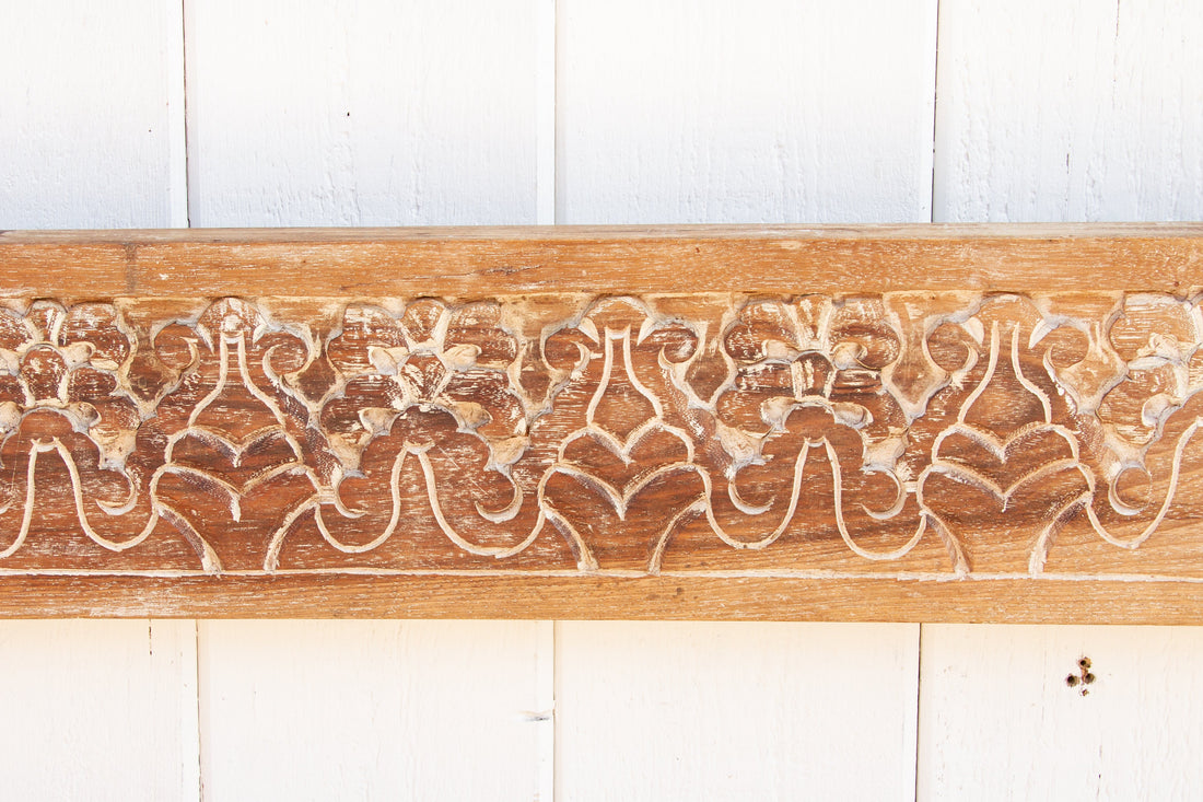 Whitewash Carved Teak Wall Panel