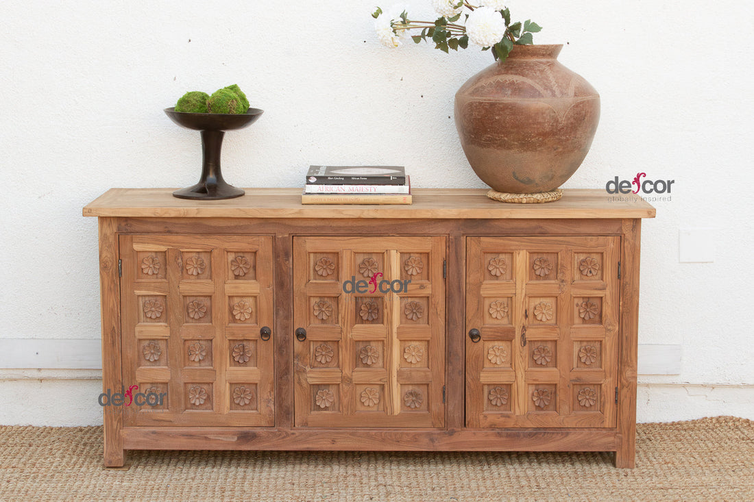 Reclaimed Teak Lotus Flower Sideboard