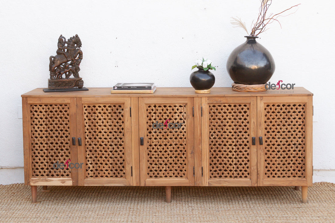 88" Long Old Teak Floral Jali Sideboard