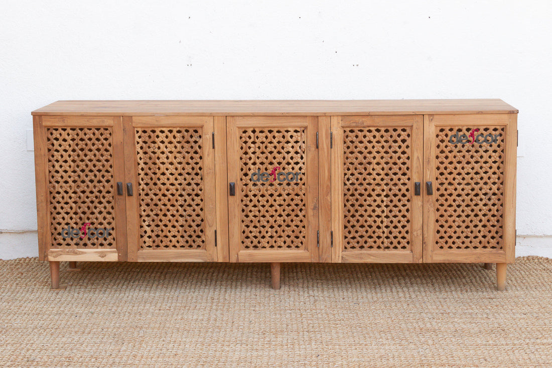 88" Long Old Teak Floral Jali Sideboard