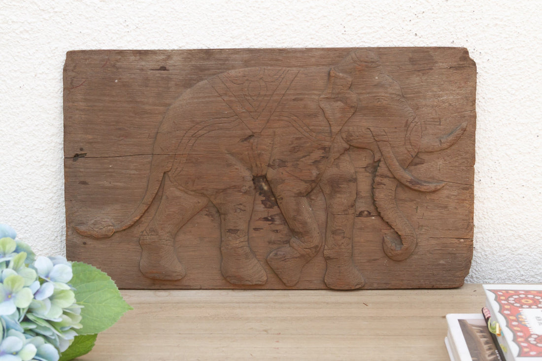 Weathered Teak Hand-carved Elephant Carving